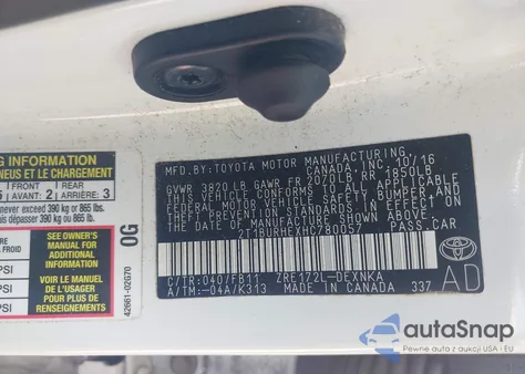 2017 Toyota Corolla L/Le/Xle/Se/Xse from USA, damaged, VIN 2T1BURHEXHC780057
